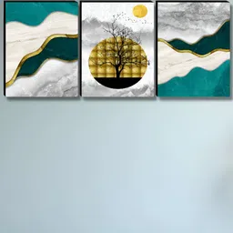 SAF White & Gold-Toned 3 Pieces Tree & Moon Wall Paintings-picture-16