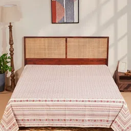 Fabindia Off White & Red Printed Double King Cotton Bed Covers-image-33