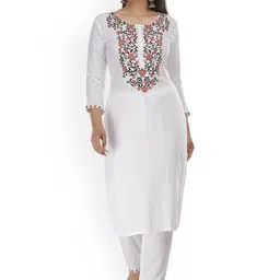 G4Girl Women Ethnic Motifs Yoke Design Regular Thread Work Kurta with Trousers-picture-16