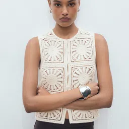 MANGO Crochet Round Neck vest coat-picture-50