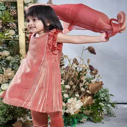 Vivedkids Girls Embroidered Regular Gotta Patti Kurta with Trousers & With Dupatta image 3