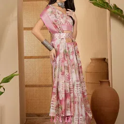 Jinal & Jinal Zari Linen Blend Fusion Saree image 2