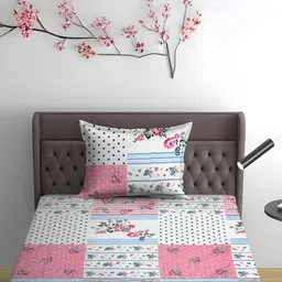 WEAVE AND DECOR White Floral Microfiber 300 TC Fitted Single Bedsheet Set-1.93mx91.44cm image 3
