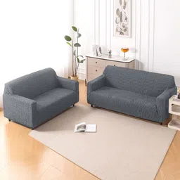 HOKIPO Aria Nova Grey 2 Pieces Self Design 5 Seater Sofa Cover With Arms-picture-27