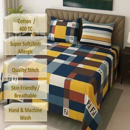 Threadwear Multicoloured Geometric 400 TC Bedsheet with 2 Pillow Covers image 2