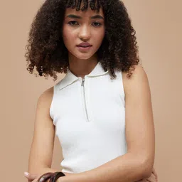Ginger by Lifestyle Women Ribbed Shirt Collar Tank Crop Top-picture-10