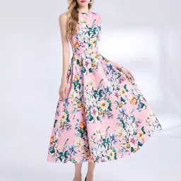 JC Collection Women Floral Printed Boat Neck Fit & Flare Midi Dress image 5