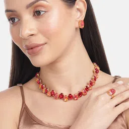 ORANGENYSHA Gold-Plated Artificial Stone Studded Jewellery Set With Cuff Bracelet image 2