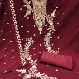 SAINOOR Embroidered Silk Georgette Unstitched Dress Material image 4