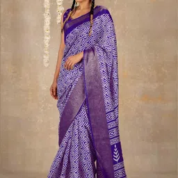 KALINI Purple Printed Silk Cotton Sarees image 2