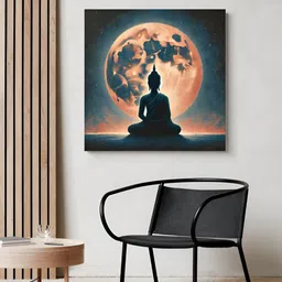 999Store Teal Blue & Pink Buddha Moon Canvas Wall Art-image-29
