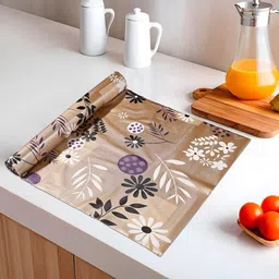 Kuber Industries Brown Floral Printed Water Resistant Shelf Liner image 1
