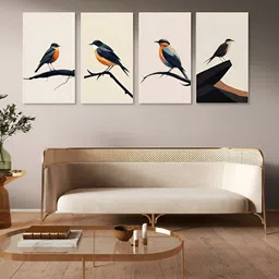 nestroots Serene Bird Beige & Black 4 Pieces Canvas Paintings Wall Arts image 1