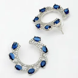 ZENEME Rhodium Plated American Diamond Studded Contemporary Half Hoop Earrings image 3
