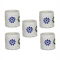 1ST TIME White & Blue Set of 5 Candle Holders-image-86