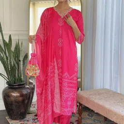 SWEETPEL Women Floral Embroidered Regular Thread Work Kurta with Trousers & With Dupatta image 4