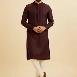 Manyavar Floral Embroidered Straight Thread Work Kurta with Pyjamas-picture-2