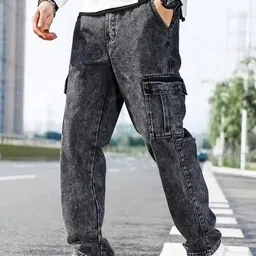 playfeel Men Loose Fit Mid Rise Dark Grey Jeans-picture-15