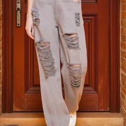 KATLINE Women Smart Straight Fit High-Rise Mildly Distressed Stretchable Jeans-image-60