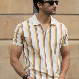 Powerlook Men Mustard Printed Stripe T-Shirt-picture-18