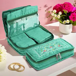 Kuber Industries Green 2 Pieces Self Design 7-Compartments Embroidery Jewellery Organizer image 1