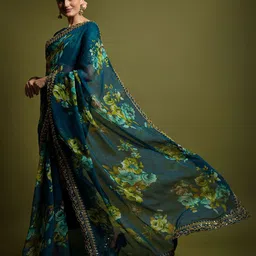 Anouk Floral printed Sequinned Embellished Saree image 3