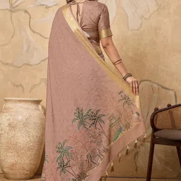 100 Dreams Kalamkari Printed Zari Pure Crepe Saree image 4