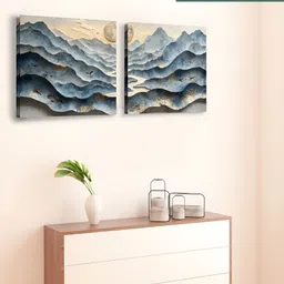 OLIVE TREE Brown & Grey 2 Pieces Abstract Wooden & Canvas Wall Arts image 5