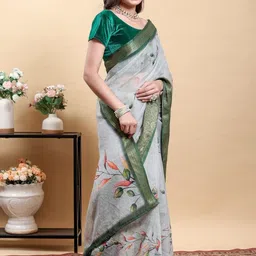 GOHILL ENTERPRISE Floral Pure Linen Handloom Saree-picture-33