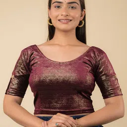 Bindigasm's Advi Women Embroidery Buti Round Neck Stretchable Slip on Saree Blouse-picture-11