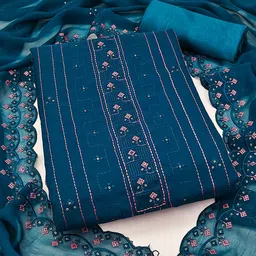 Ishin Floral Embroidered Silk Georgette Unstitched Dress Material-picture-25