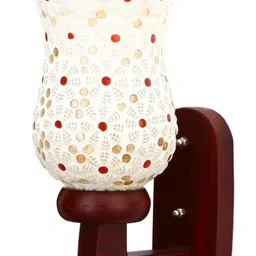 1ST TIME Multicoloured & White Textured Wood Traditional Frustum Shaped Wall Lamp-picture-11