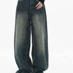 LULU & SKY Women Wide Leg High-Rise Low Distress Heavy Fade Jeans image 1