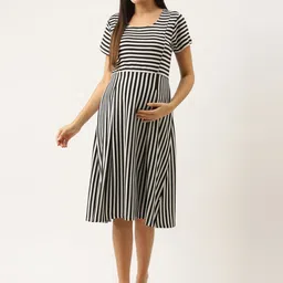 Bannos Swagger Striped Square Neck Maternity Midi Nightdress-picture-22