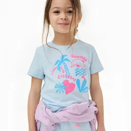 Marks & Spencer Girls Floral Printed Drop-Shoulder Sleeves Raw Edge T-shirt-picture-24