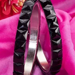 Mamon Creations Set Of 2 Gold-Plated & Black Alloy Zircon Bangles-picture-14