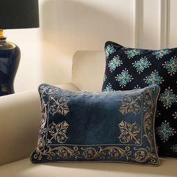 Pure Home and Living Blue & Beige Embroidered Rectangle Cushion Covers-picture-25