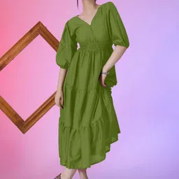 Raiyani Fashion Women Smocked Tiered Puff Sleeves Fit & Flare Maxi Dress-image-77