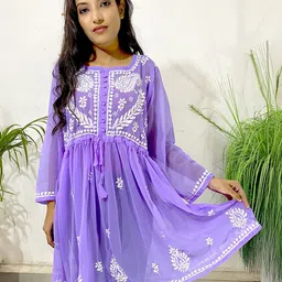 ADR CHIKAN Girl's Ethnic Motifs Embroidered Georgette Top-picture-24