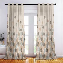 CASABLEU Eton Orange Colored & Grey 2 Pieces Floral Printed Sheer Door Curtains-picture-21