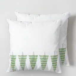 Eyaas White & Red 2 Pieces Embroidered Block Printed Cotton Square Cushion Covers image 5