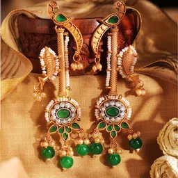 Priyaasi Gold Plated Kundan Studded Peacock Shaped Drop Earrings-picture-39