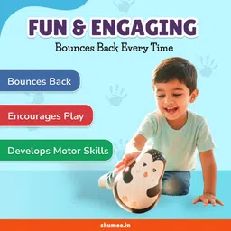 shumee Wooden Roly Poly Penguin Doll | Push and Shake Wobbling Infant Toy (wood) Rattle image 3