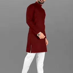 Attigo Men Mandarin Collar Straight Kurta with Pyjamas image 4