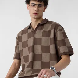 The Souled Store Men Geometric Printed Polo Collar Cotton Oversized T-shirt-picture-30