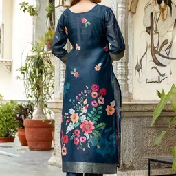 Lilots Women Ethnic Motifs Woven Design Round Neck Straight Kurta with Trousers & Dupatta image 2