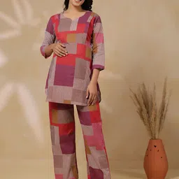 CRAFIQA Printed Notch Neck Panelled Cotton Maternity - Nursing Nightdress image 5