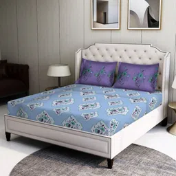 BOMBAY DYEING Blue & White Floral Printed 104 TC Cotton Bedsheet Set 2.24 m x 2.54 m-image-6