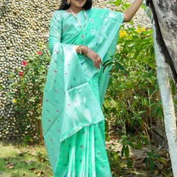 Areca Designer Ethnic Motifs Zari Linen Blend Banarasi Saree image 2