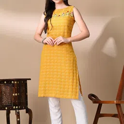 KAMAKSHI Ethnic Motifs Printed Boat Neck Thread Work Pure Cotton Thread Work Kurti-picture-35